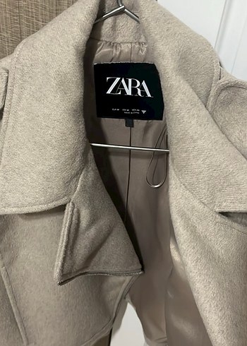 m Beden Bej Deri Notch Yaka Kadın Ceket