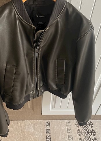 Pull&Bear Kahverengi Deri Fermuarlı Ceket
