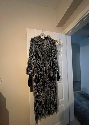 Abiye Siyah Uzun Payetli Gotik Elbise