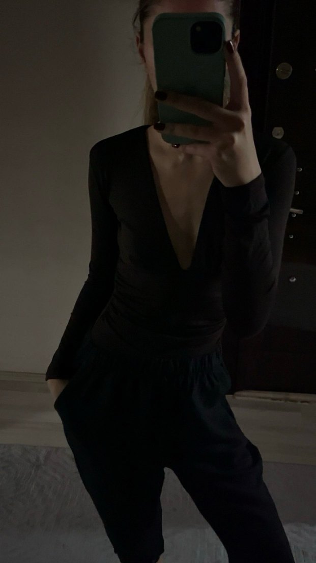 Drapeli uzun kollu body - Görsel 2