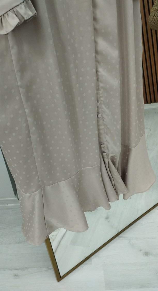 Bej Uzun Keten Elbise - Görsel 4