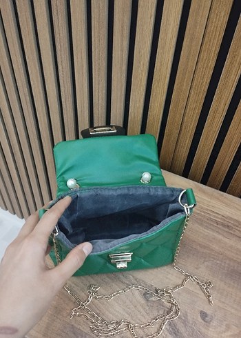 Inci Detaylı Yeşil Deri Kadın Çanta - Görsel 3