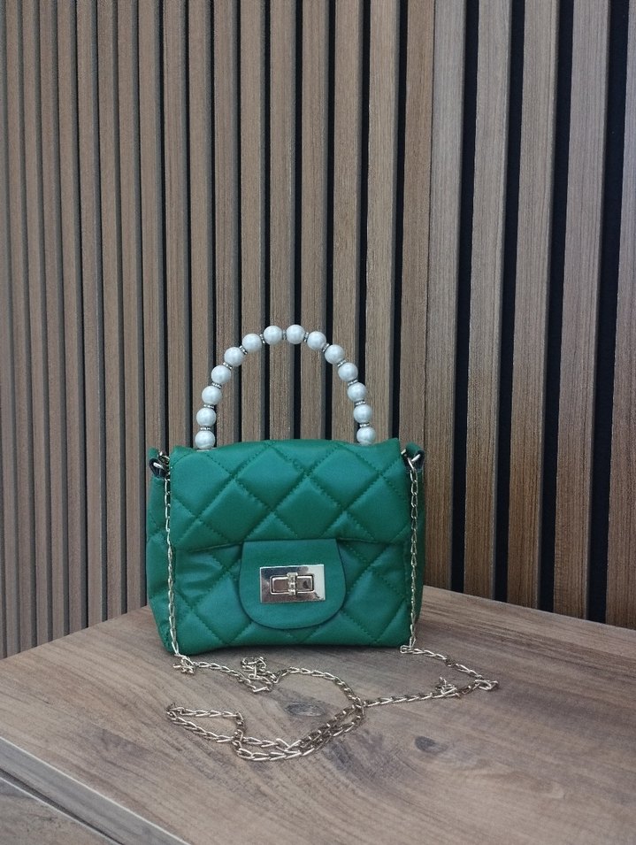 Inci Detaylı Yeşil Deri Kadın Çanta - Görsel 2