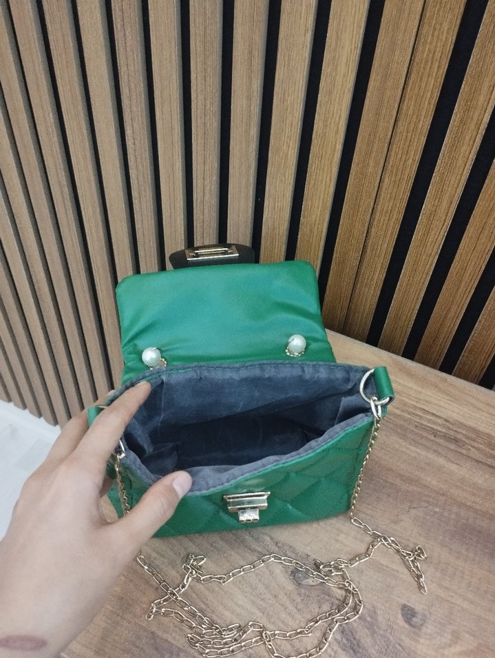 Inci Detaylı Yeşil Deri Kadın Çanta - Görsel 3