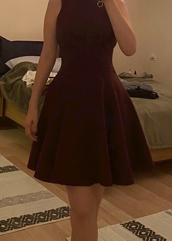Bordo Klasik Mini Elbise