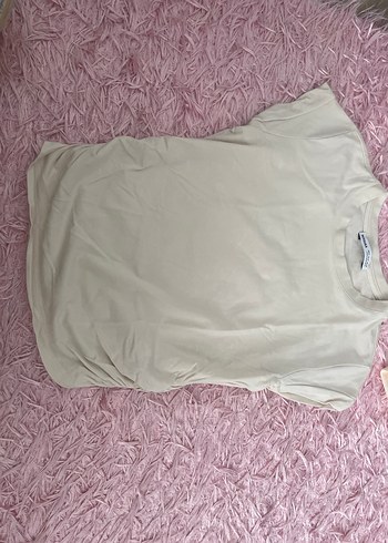 Bershka Bej Kısa Kollu Fırfırlı Keten Bluz - Görsel 2