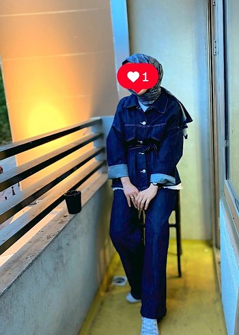 Kadın Lacivert Batik Desenli Denim takım