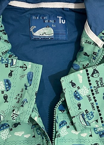 Turkuaz Kapüşonlu Erkek Çocuk Baskılı Yağmurluk tu - Görsel 8