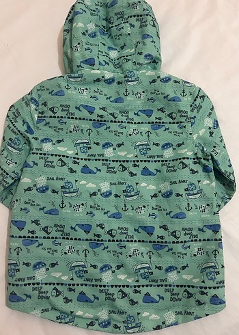 Turkuaz Kapüşonlu Erkek Çocuk Baskılı Yağmurluk tu - Görsel 5