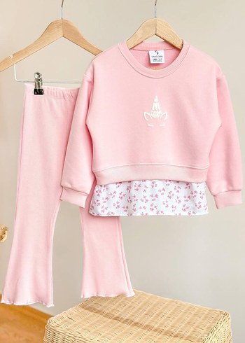 Pembe Nakışlı Kız Çocuk Sweatpant Takım - Görsel 3