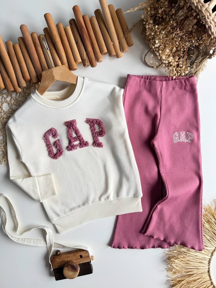 Kızlar için Pembe Nakışlı Rahat  Takım - Görsel 2