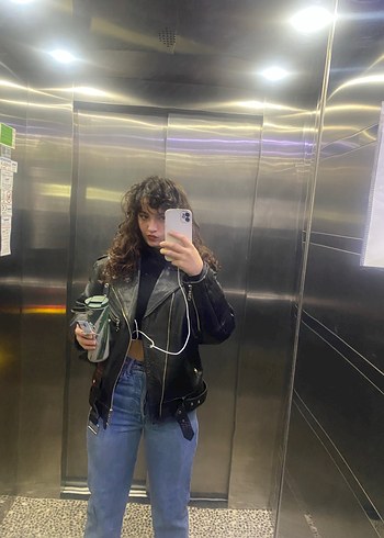 Siyah Deri Biker Ceket - Görsel 5