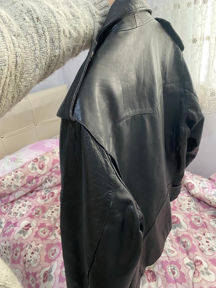 Siyah Deri Biker Ceket - Görsel 3
