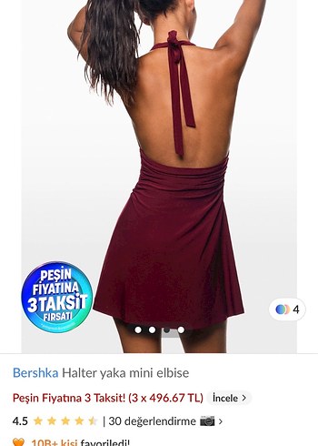 Bordo halter Yaka Mini Elbise - Görsel 3