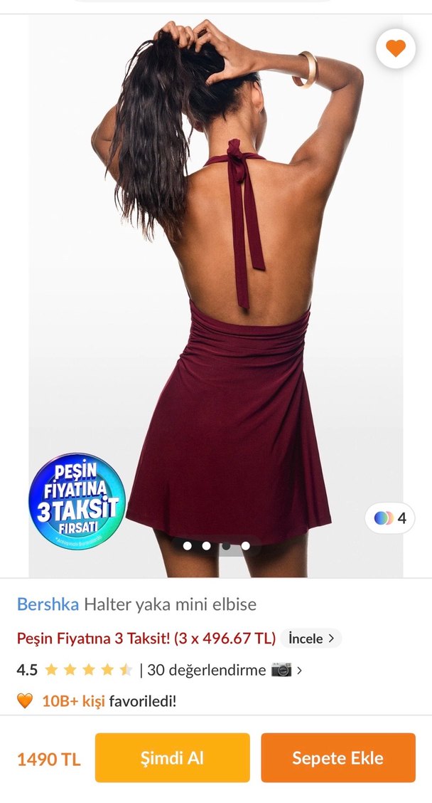 Bordo halter Yaka Mini Elbise - Görsel 3