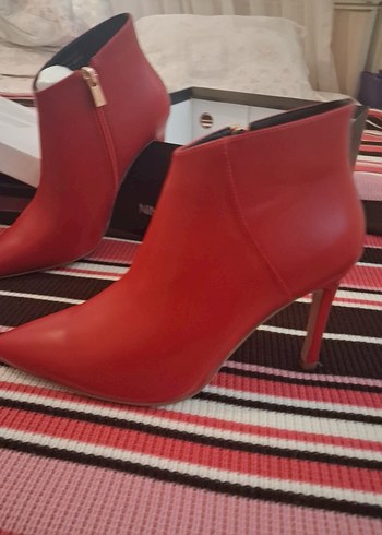 Kırmızı Deri Kadın Stiletto Bot - Görsel 5