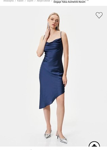 Askılı Saten Gece mavisi Elbise - Görsel 3