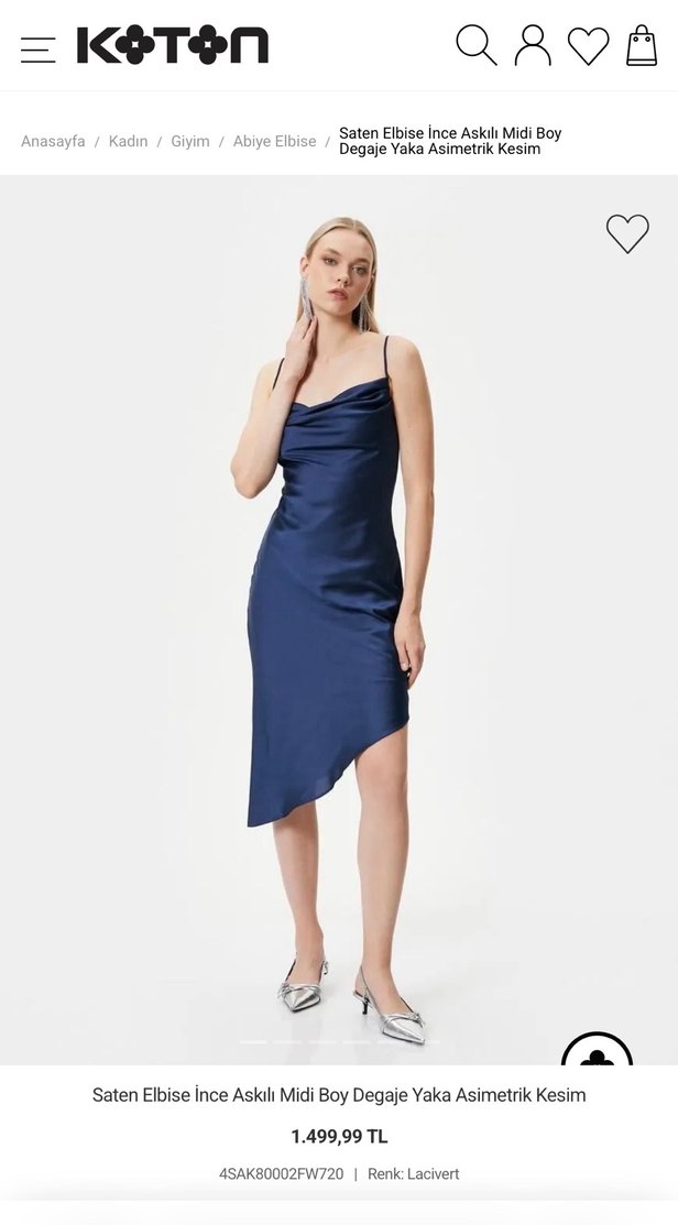 Askılı Saten Gece mavisi Elbise - Görsel 3