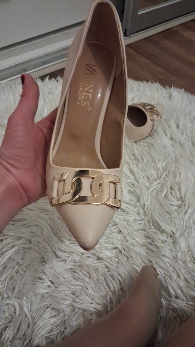 Bej Deri Gold Tokalı Stiletto - Görsel 3