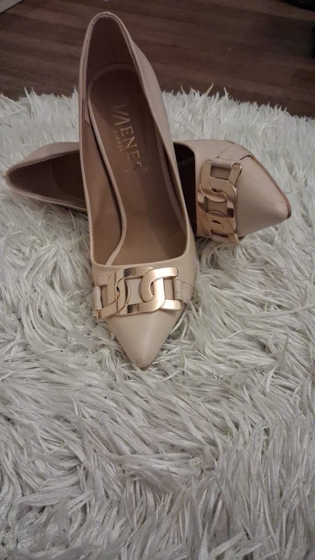 Bej Deri Gold Tokalı Stiletto - Görsel 2