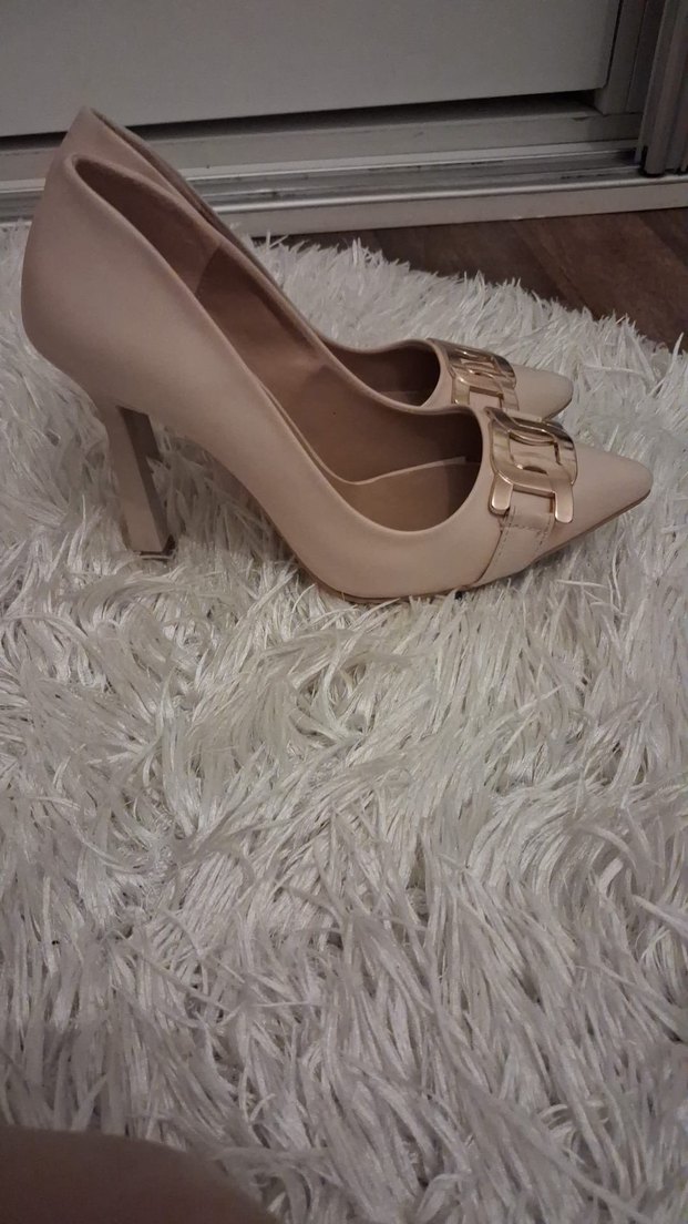 Bej Deri Gold Tokalı Stiletto - Görsel 4