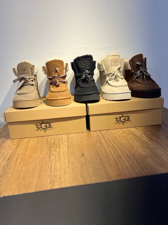 UGG Tüylü Kahverengi Dolgu Topuklu Süet Bot - Görsel 3