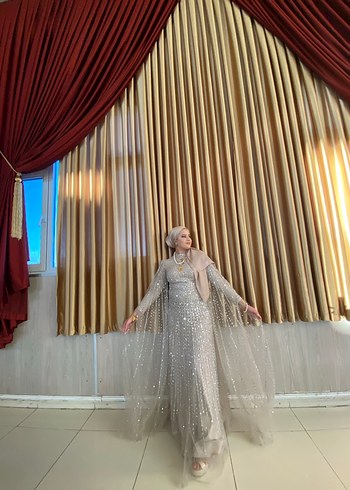 Bej Uzun Kollu Bohem Düğün Elbisesi - Görsel 2