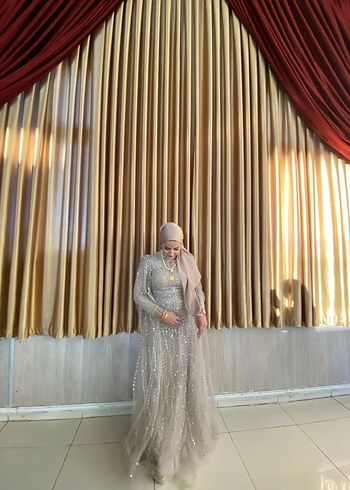 Bej Uzun Kollu Bohem Düğün Elbisesi - Görsel 3