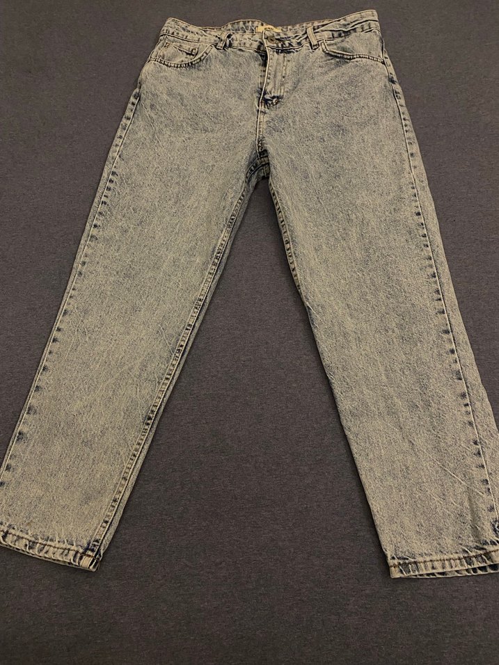 Düğmeli Gri Salaş Kadın Kot Pantolon - Görsel 5