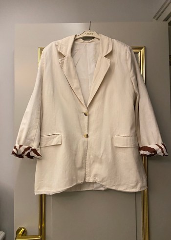 Bej Keten Kadın Blazer Ceket - Görsel 2