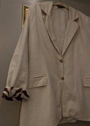 Bej Keten Kadın Blazer Ceket - Görsel 4