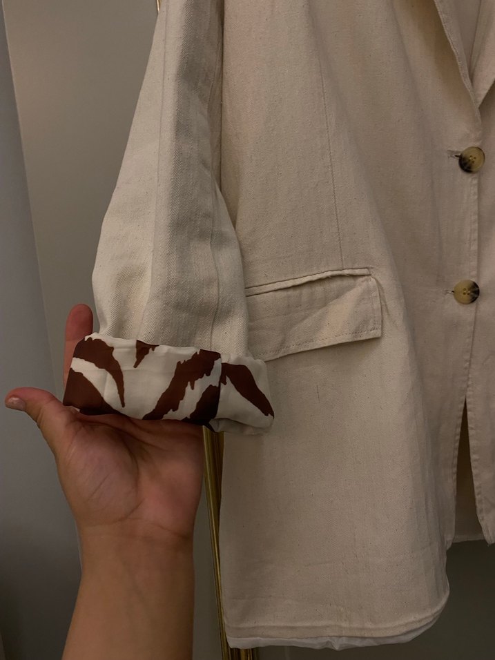 Bej Keten Kadın Blazer Ceket - Görsel 3