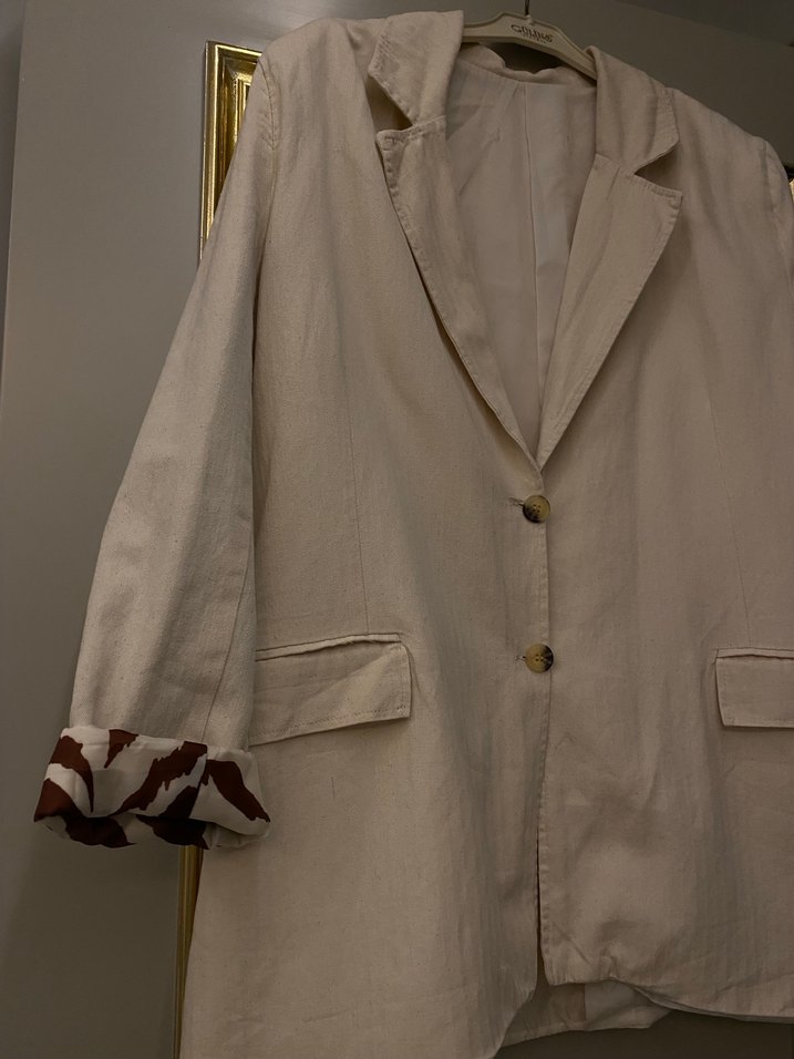 Bej Keten Kadın Blazer Ceket - Görsel 4