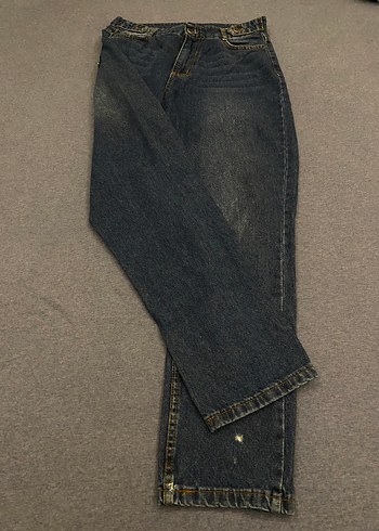 Düğmeli Bol Kesim Kadın Kot Pantolon - Görsel 3