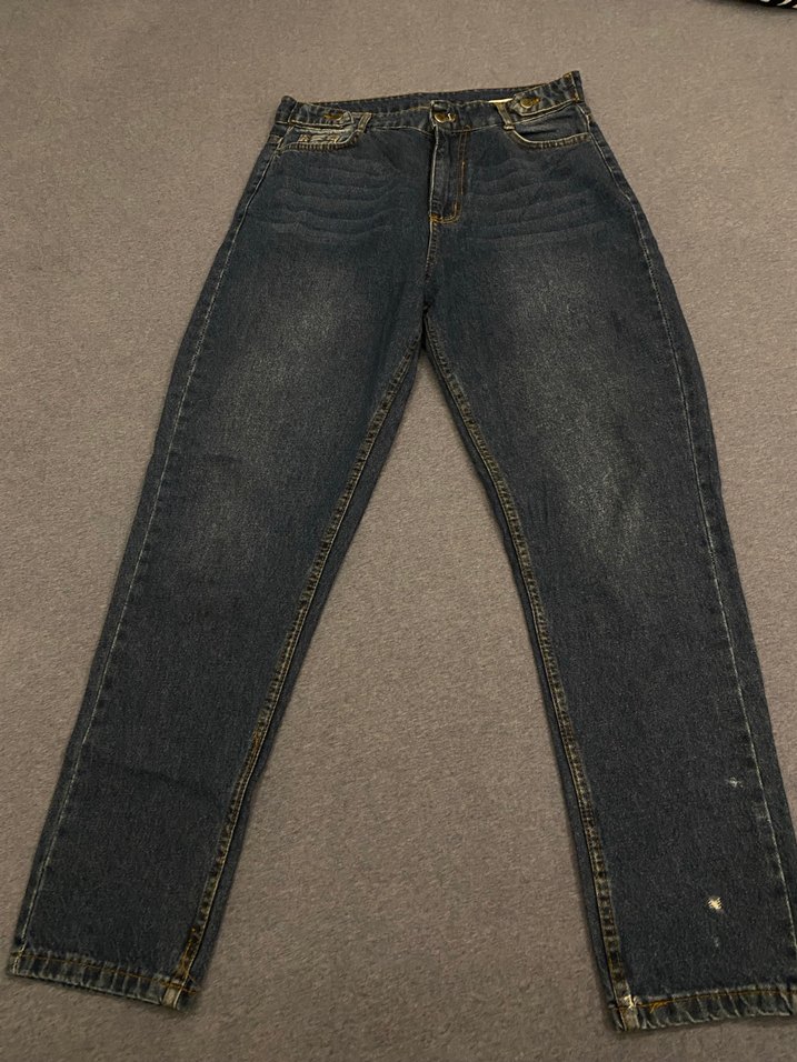 Düğmeli Bol Kesim Kadın Kot Pantolon - Görsel 5