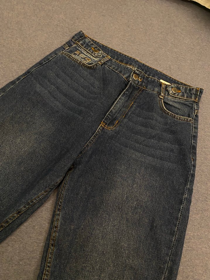 Düğmeli Bol Kesim Kadın Kot Pantolon - Görsel 2