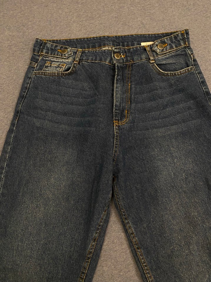 Düğmeli Bol Kesim Kadın Kot Pantolon - Görsel 4