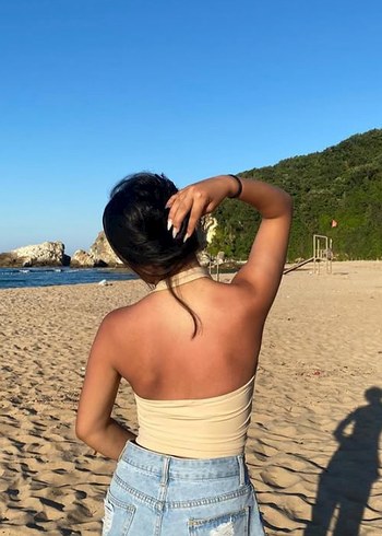 Kadın Camel Straplez Mini Crop Top