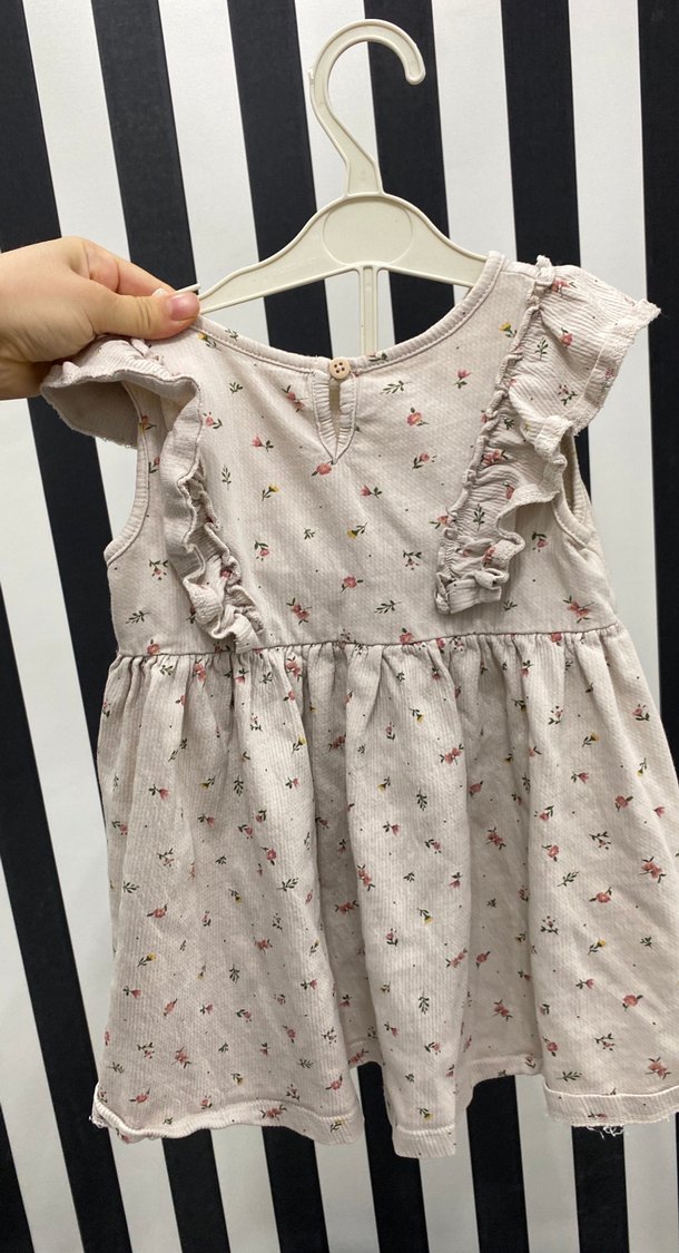 Kız Çocuk Pembe Desenli Fırfırlı Elbise - Görsel 2