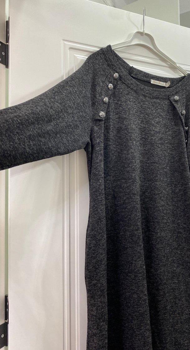 Düğmeli füme Uzun Kollu Kadın Elbise - Görsel 2