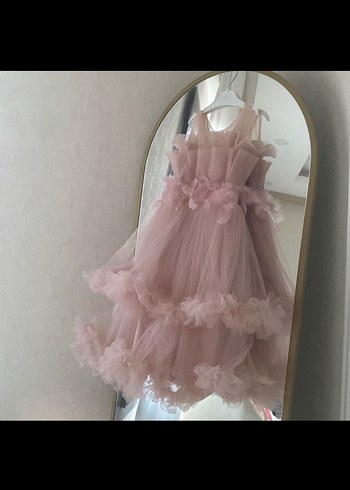 Pembe Fırfırlı Kız Çocuk Abiye Elbise - Görsel 2