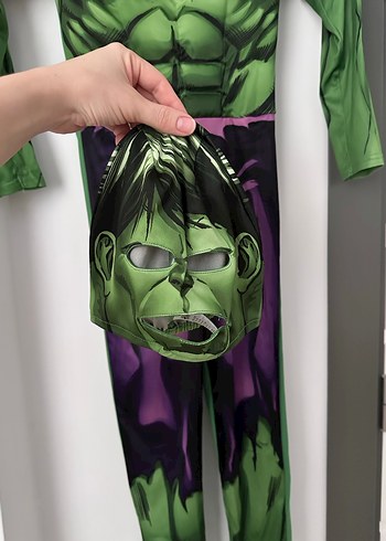 8 Yaş Beden mor Renk Çocuk Hulk Kostümü, Uzun Kollu, Kemerli