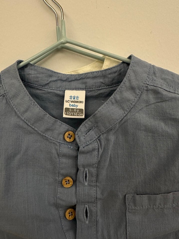 Gri Kısa Kollu Erkek Keten Gömlek - Görsel 2