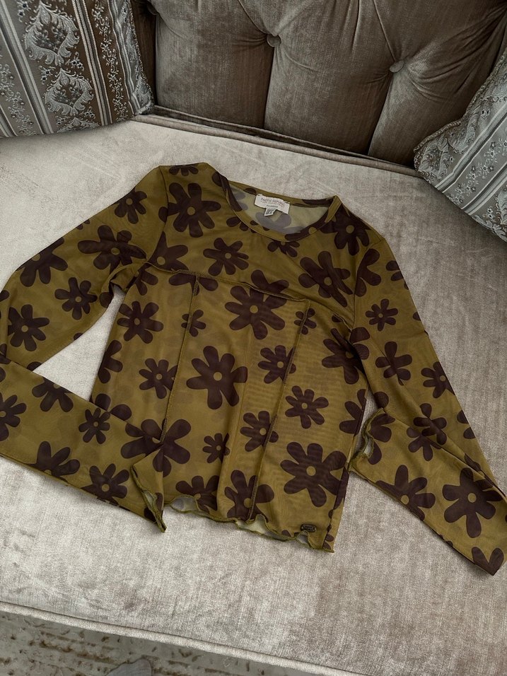 Mor Kelebek Desenli Bohem Uzun Kollu Bluz - Görsel 3