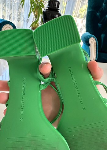 36 Beden Yeşil İnce Topuklu Minimalist Kadın Sandalet
