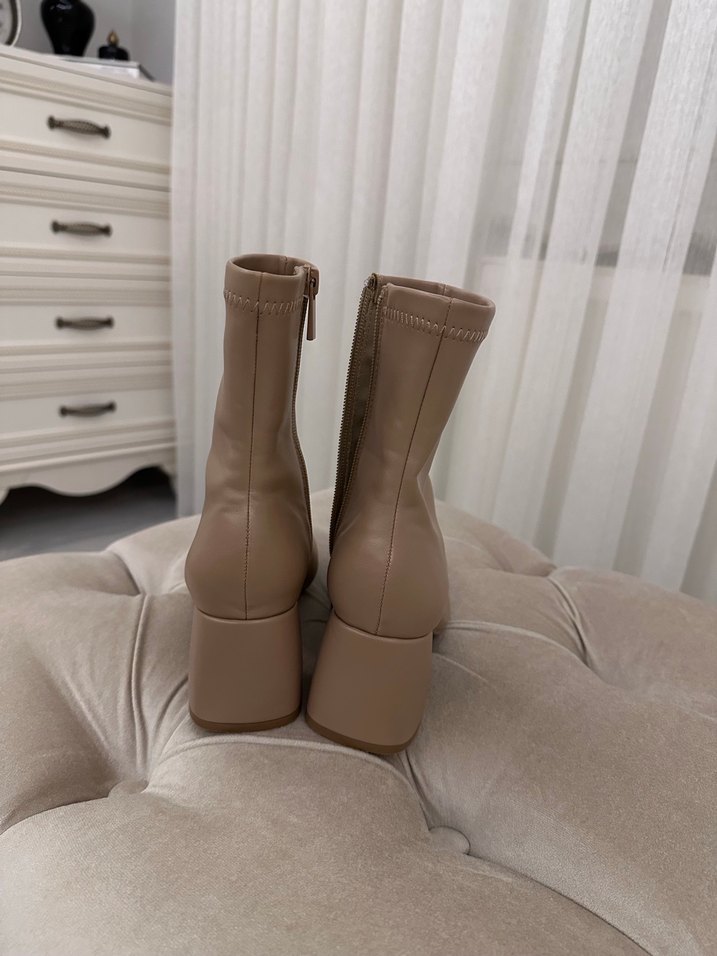 Bej Deri Kadın Topuklu Bot Stradivarius - Görsel 3