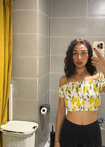 Vintage Limon Desenli Crop