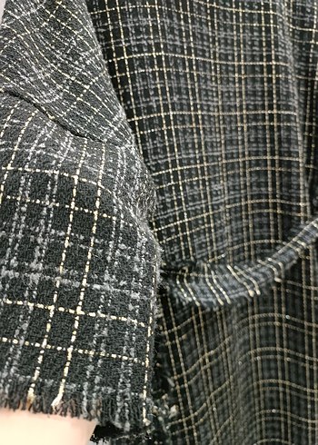 Kadın Gri  Gold Ekose Desenli Uzun Salaş Kimono - Görsel 5