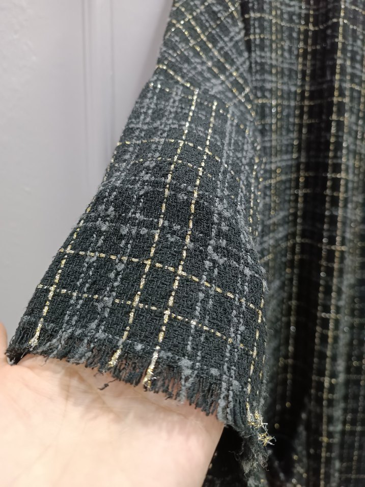 Kadın Gri  Gold Ekose Desenli Uzun Salaş Kimono - Görsel 2