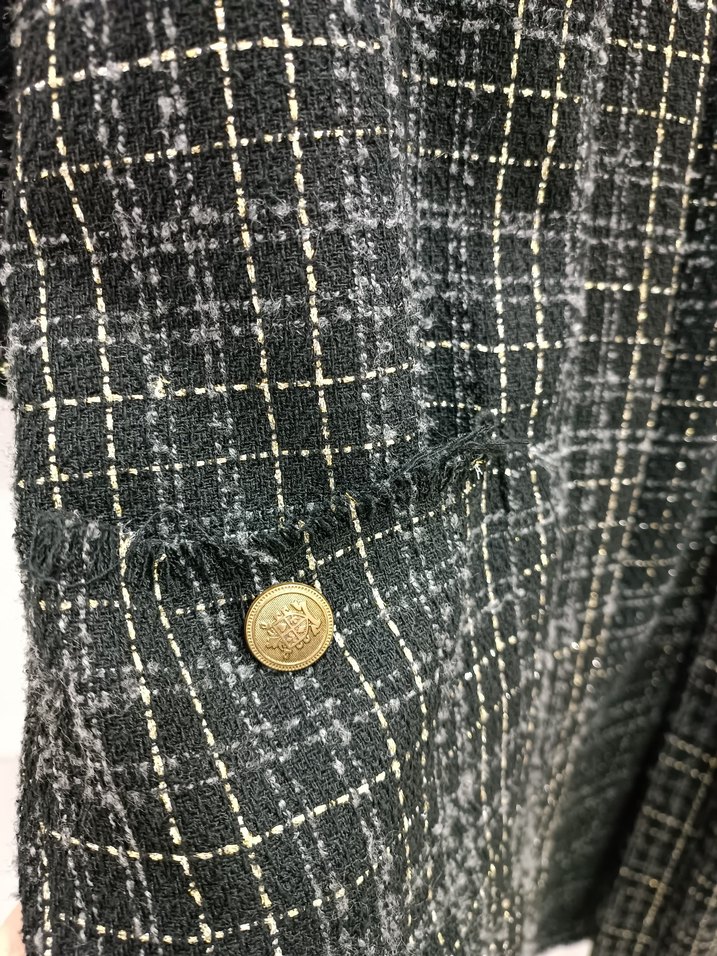 Kadın Gri  Gold Ekose Desenli Uzun Salaş Kimono - Görsel 3